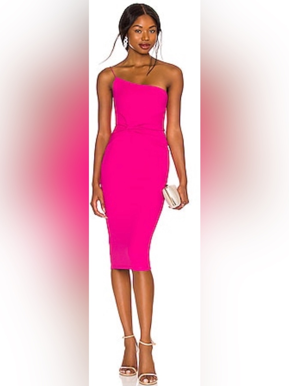 Nookie One-Shoulder Midi Dress in Hot Pink